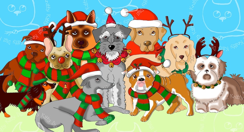 Digi Stamp Instant Download. Festive Dogs Complete Collection image 0