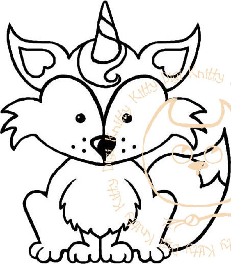 Digi Stamp Instant Download. The Foxicorn  Knitty Kitty Digis image 0