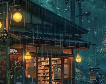 Japanese Bookstore iPhone Wallpaper | Aesthetic Anime Phone Background | Fantasy 3D Wallpaper Digital Download ｜ Created with AI assistance