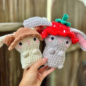 Bunny with Strawberry/Bear Hat Crochet Plushie Amigurumi