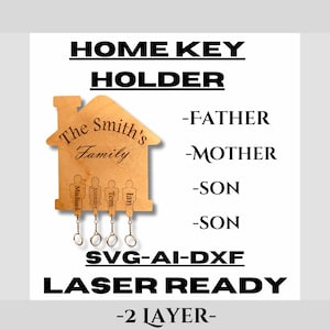 File tagliato al laser portachiavi personalizzato per la casa, genitori e figlio, Ai, svg, dxf, assemblare, portachiavi, file tagliato in formato SVG, portachiavi, famiglia, personalizzato.