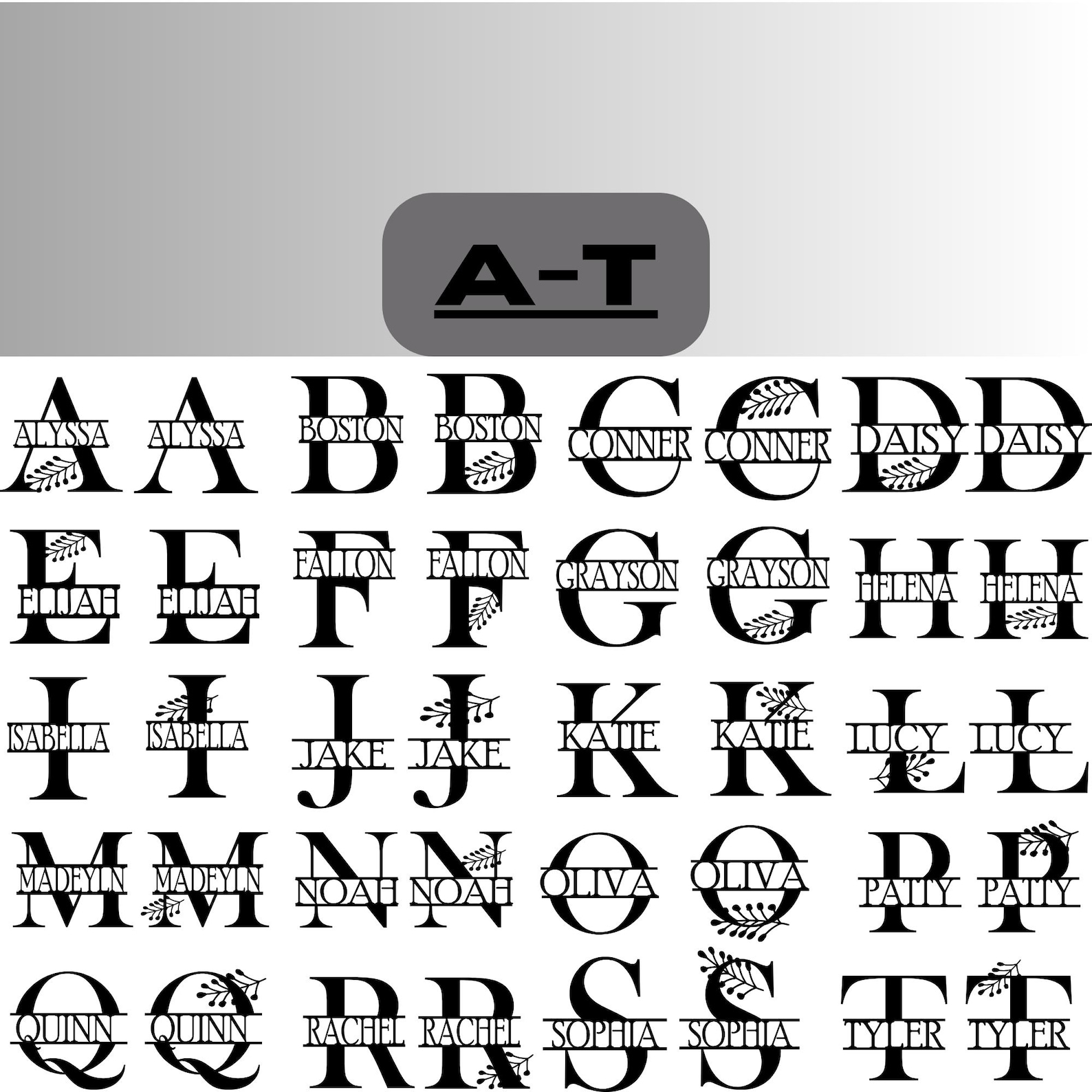 Split Monogram Mega Bundle, 52 Letters, Two Designs per Letter, Ai, Dxf ...