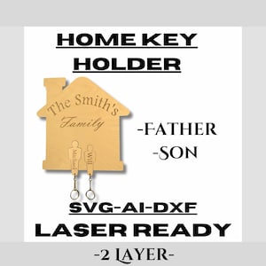 File tagliato al laser per gancio portachiavi domestico personalizzabile, papà e figlio, ai, svg, dxf, assemblare, portachiavi, padre, figli, famiglia, ragazzo, personalizzare.