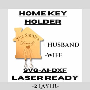 File di taglio laser personalizzato per l'organizzatore delle chiavi di casa, matrimonio in formato SVG, ai, SVG, DXF, portachiavi, catena, anello, fidanzato, fidanzata, coppia romantica.