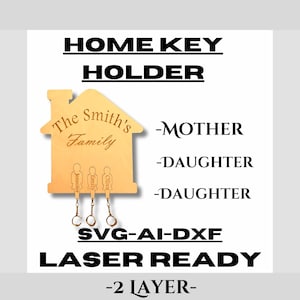 File tagliato al laser del portachiavi di casa personalizzabile, mamma con figlia, ai, svg, dxf, casa, portachiavi, chiavi, anello, bambini, famiglia, ragazze, personalizzato.