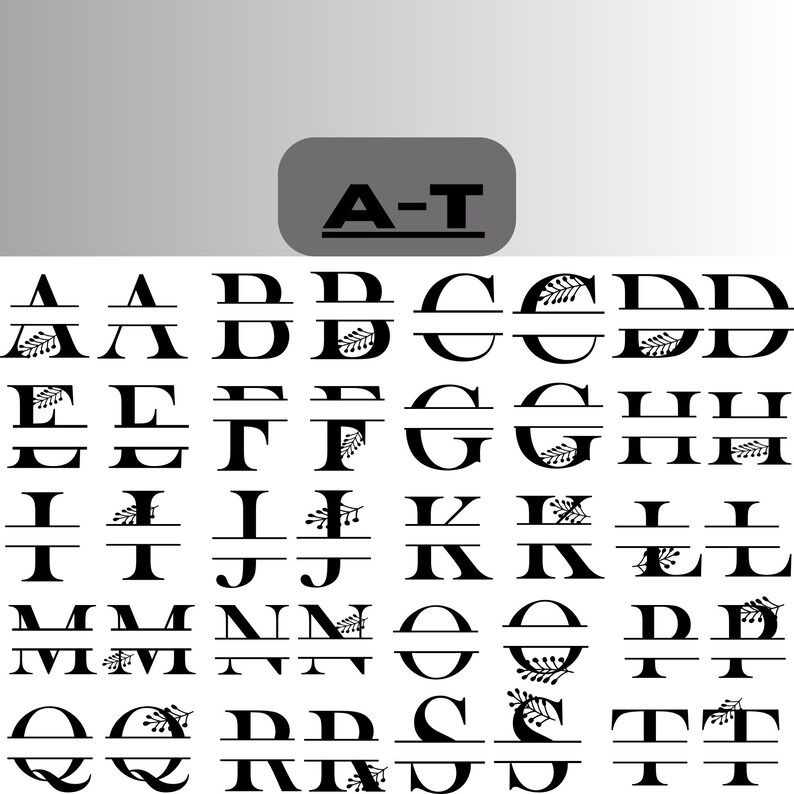 Split Monogram Mega Bundle, 52 Letters, Two Designs per Letter, Ai, Dxf ...