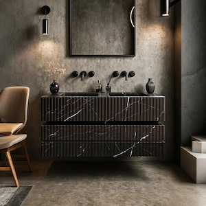 Nero Marquina Marble Vanity Top with Drawer - Contemporary Style