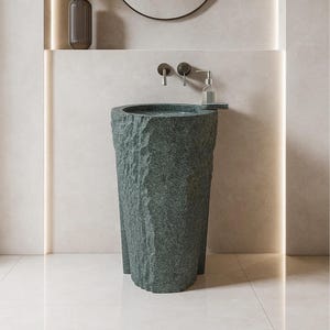 Pedestal Sink Green Marble Modern Chiseled 33.5" Tall
