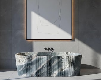 Italian Valgri White Marble Bathtub | Sculpted Oval Design