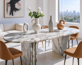 Modern Calacatta Marble Dining Table: Italian Opulence