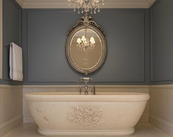 Beige Limestone Bathtub: Classic Traditional Style - 69 inch