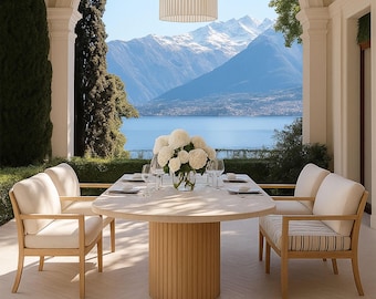 Beige Travertine Dining Table: Farmhouse Modern Design