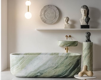 Handgesneden Shangri-La Jade-badkuip | Luxe ligbad, 70,87 inch