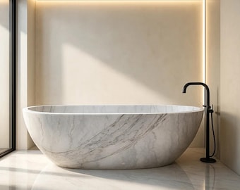 Handcrafted Carrara Gray Marble Bath