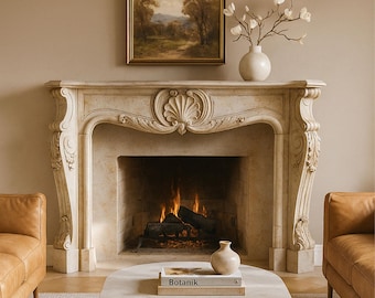 Beige kalkstenskaminmantel