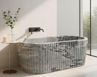 Orobico Grey Marble Bathtub | Veined Sculpted Stone Tub