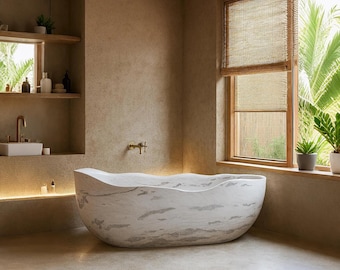 Bañera de mármol blanco: bañera independiente contemporánea