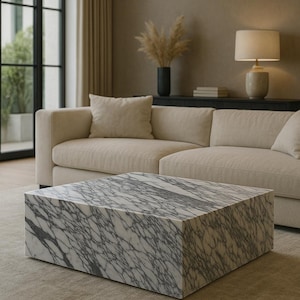Calacatta Marble Coffee Table: Handcrafted Living Room Centerpiece