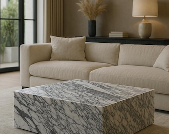Calacatta Marble Coffee Table: Handcrafted Living Room Centerpiece