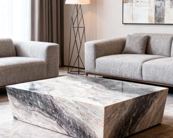 Venice Brown Marble Coffee Table: Modern Rustic Square Design