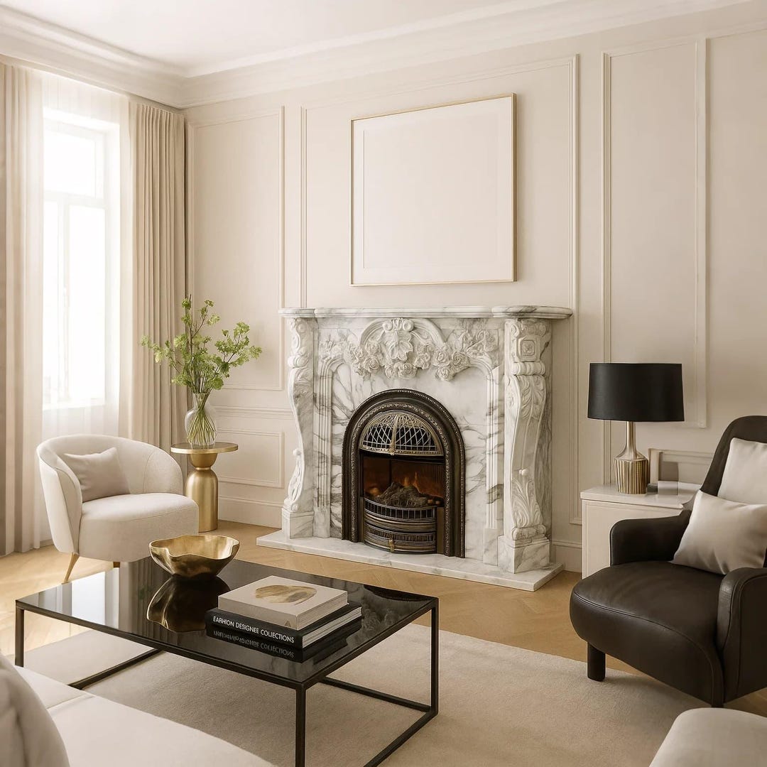 Large White Marble Fireplace - Etsy