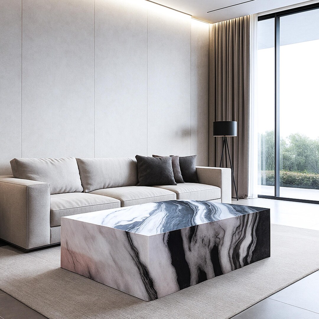 Panda White Marble Plinth Coffee Table: Sculptural Modern Base - Etsy