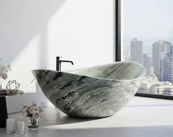 Hand-Carved Shangri-La Jade Bathtub | Asymmetrical Soaking Tub