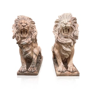 Estatuas grandes de león de mármol rojo para exteriores a la venta