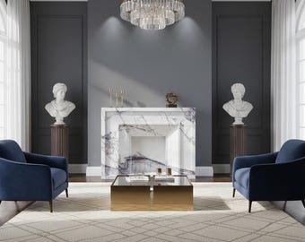 Electric marble fireplace surround | Geometric layered frame | 47 Inch Height | Milas Lilac