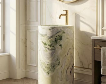 Lavabo de pedestal Shangri-La Jade, baño moderno de lujo