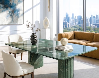 Green Marble Dining Table: Seats 6, Earthy Elegance