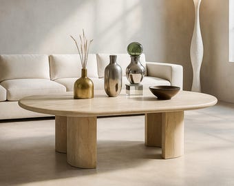 Oval Travertine Dining Table: Beige Stone Table