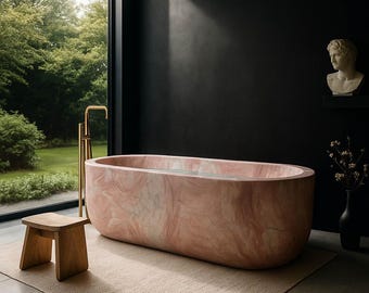 Modern Pink Marble Bathtub, 70.87" Length