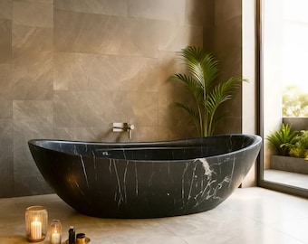 Nero Marquina Black Stone Freestanding Tub – Handcrafted Luxury