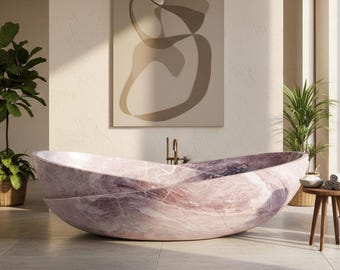 Pink Violet Marble Bathtub | Oval Freestanding Soaking Tub