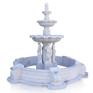 3 Tier White Marble Fountain With 4 Seasons For Sale