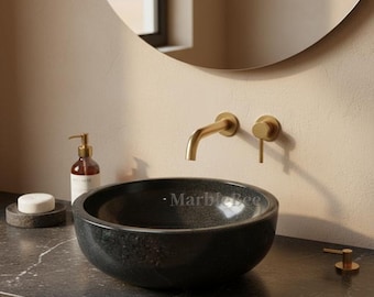 Elegantes schwarzes Granit Waschbecken | Glatte Polierte Stein