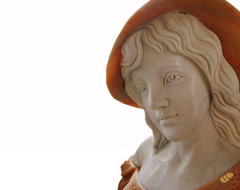 若い女性の胸像彫刻 - 大理石の女性アンティークアート像 - お母さんへ