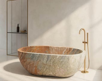 Verde Rosato Imperiale Marble Bathtub - 67.91" Luxury Soaking Tub