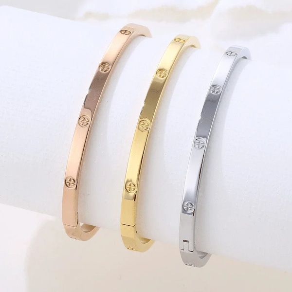 Bracciale rigido con chiusura in acciaio inossidabile Bracciale d'amore / Oro Argento Oro rosa / Estetico / Delicato gioiello minimalista / Regalo di anniversario