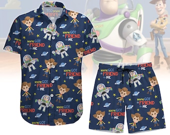 Camisa con botones de Toy Story, camisa y pantalones cortos de Woody y Buzz Lightyear, camisa de Woody Toy Story para hombres, camisa de películas de Disney para mujeres, Magic Kingdom