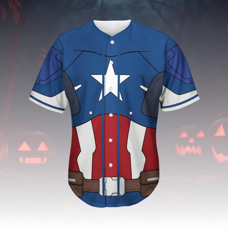 Captain America Costume Baseball Jersey, Superhero Cosplay Shirt, Marvel Jersey Outfit, Comic Costume Top For Fan, Halloween Costume