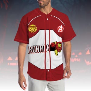 Iron Man Costume Baseball Jersey, Superhero Cosplay Jersey Shirt, Marvel Comic-Inspired Jersey Top For Fan, Tony Stark Jersey Shirt