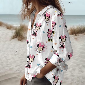 Disney Minnie Linen Shirt, Magic Kingdom Shirt Women, Disneyland Shirt, Minnie Mouse Linen Shirt Women, Mickey And Friends Shirt