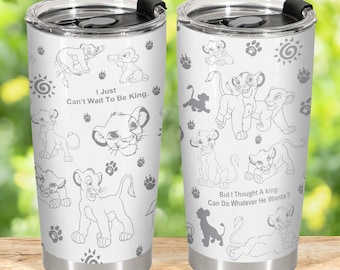 Vaso estampado de El Rey León, Vaso de Simba (20 oz, 30 oz), Vaso de película Disney, Vaso de acero inoxidable de Magic Kingdom, Vaso de Simba