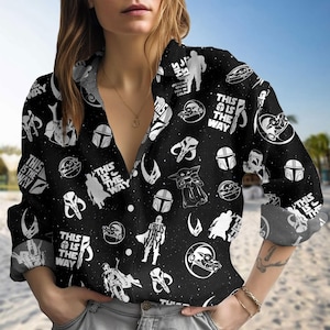 Star Wars Linen-look Shirt, Darth Vader Shirt For Women, Disney Character Blouse Shirt, Magic Kingdom Shirt For Her, Disney LongSleeve Shirt