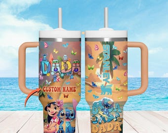 Personalized Disney Stitch 40oz Tumbler, Dada Lilo And Stitch Tumbler For Fan, Stitch 2025 Drinkware Tumbler, Disney Steel Cup