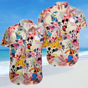 Mickey And Friends Aloha Button Shirt, Mickey Men Shirt And Shorts, Pluto Summer Shirt, Minnie Shirt For Women, Aloha Floral Shirt