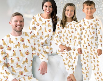 Dog Print Long Sleeve Pajamas Set, Golden Retriever Christmas Pajamas Family, Cute Matching Pajamas, Xmas Gift