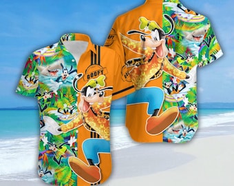 Disney Goofy Aloha Button Shirt, Goofy Summer Shirt For Men, Funny Disney Floral Character Button Up Shirt, Magic Kingdom Shirt